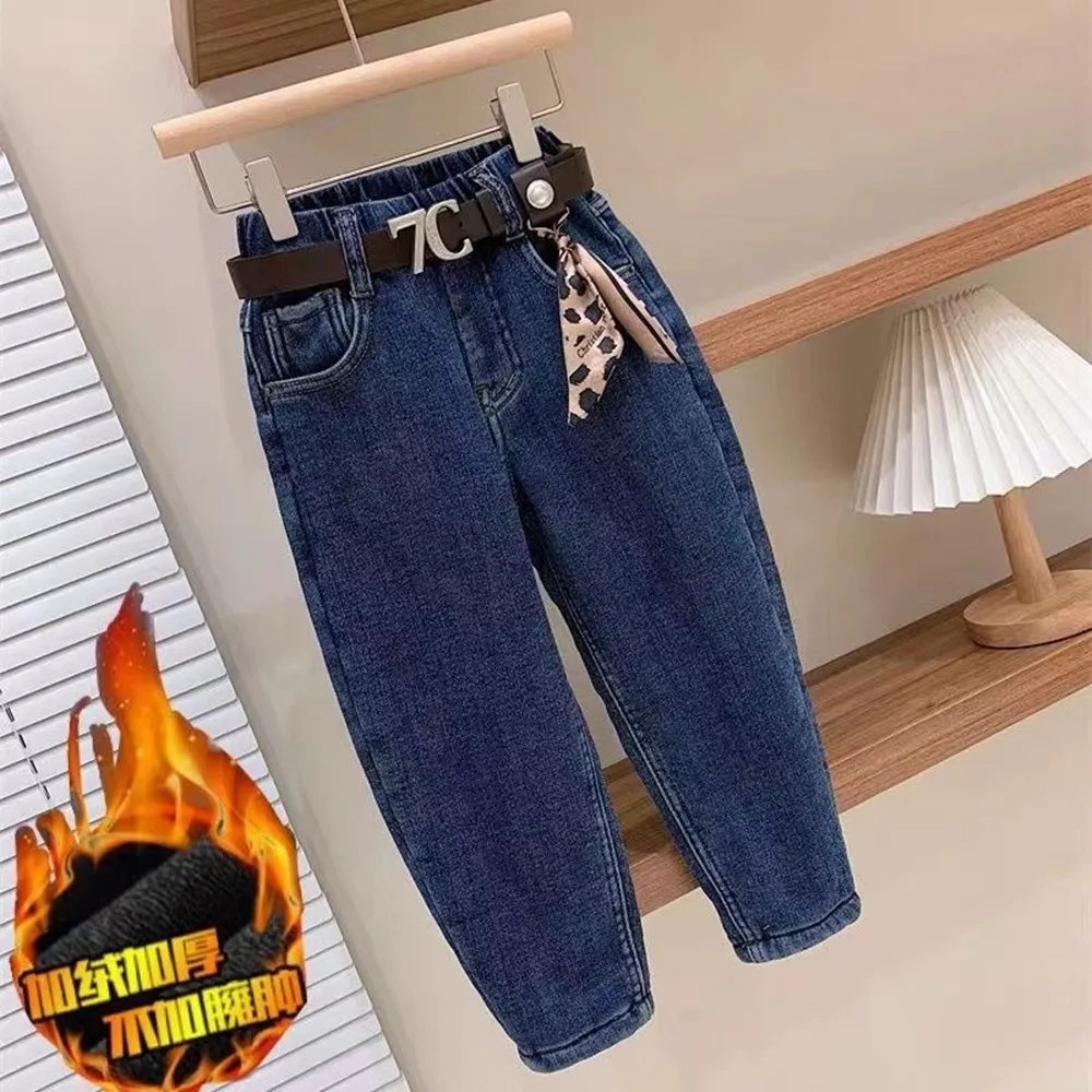 Winter Warm Velvet Jeans Girls Elastic Casual Trousers Denim PantsWinter Thick Warm Jeans With Fleece For 1-7 Years Boys Girls