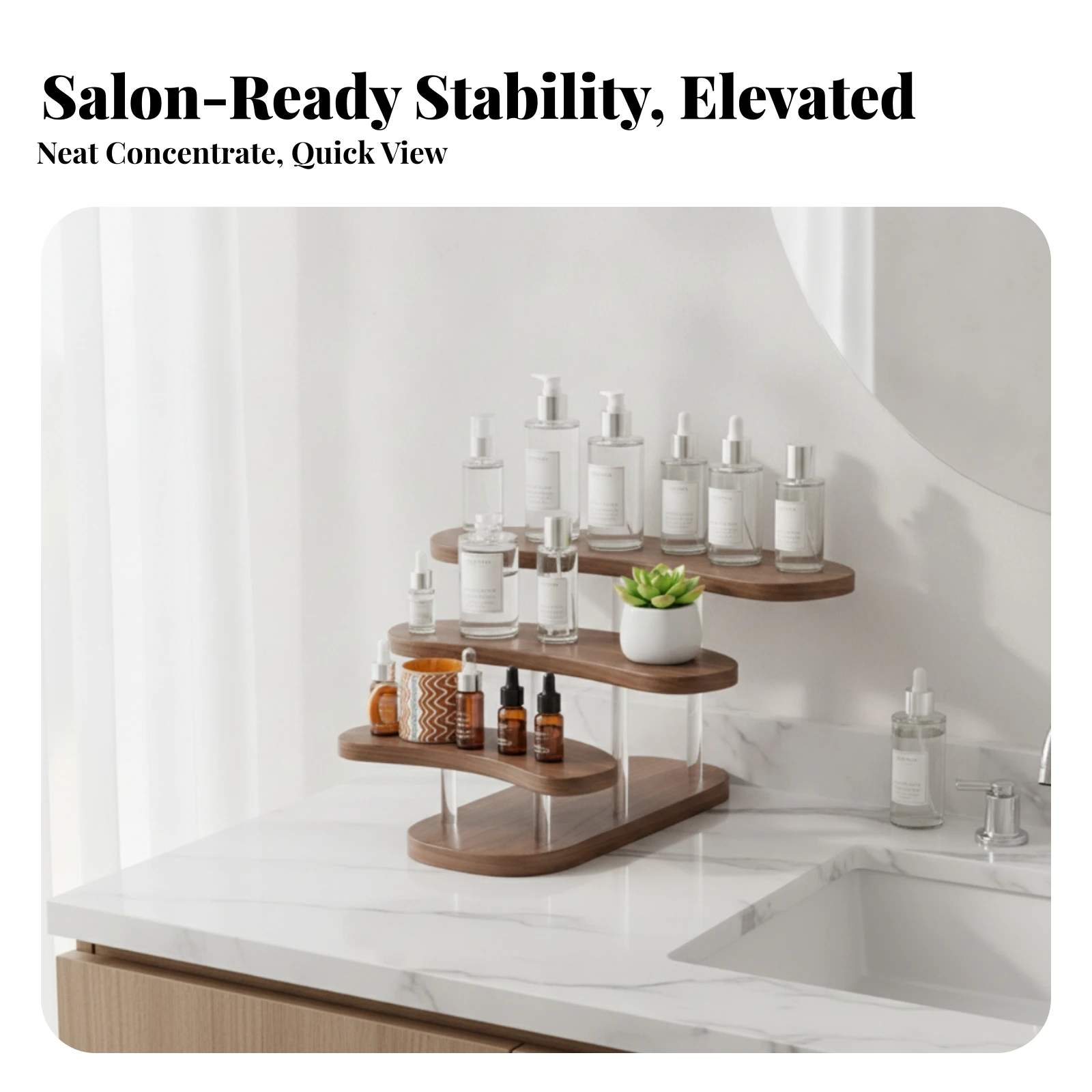 3-Tier Desk Shelf Organizer Multi-Functional 3-Tier Office Storage Rack Curved Desktop Rack Space-Saving Stepped Display Stand