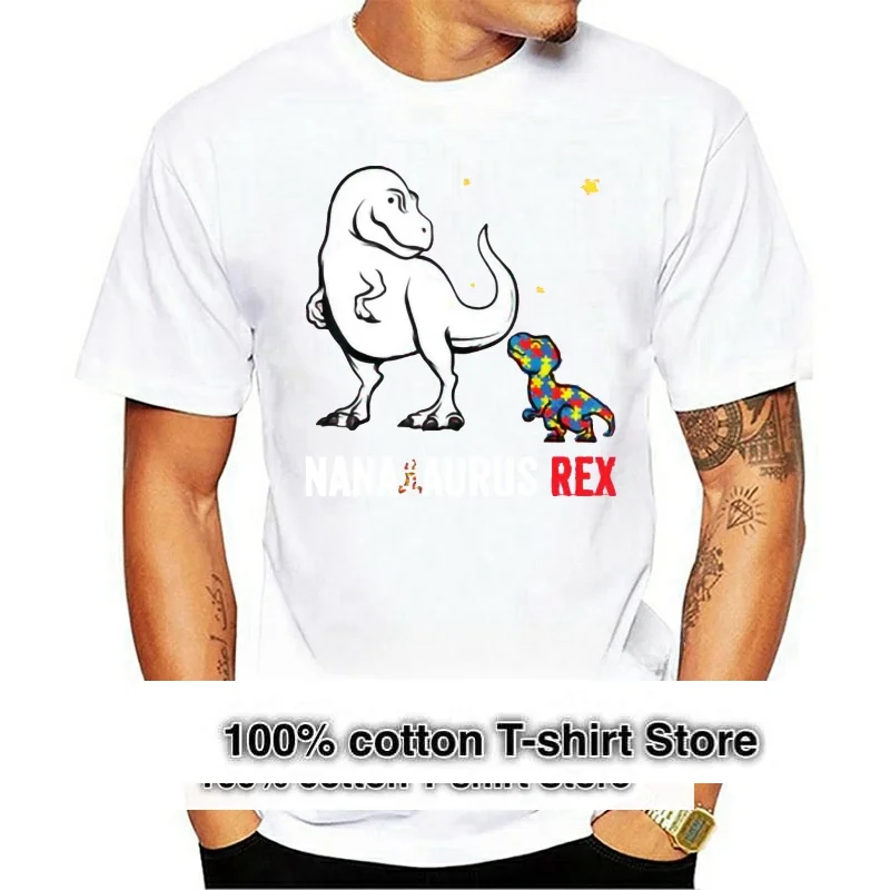 Наназавр Рекс Нана и дети забавная футболка с аутизмом для мужчин девочек мальчиков черная футболка с буквами Мужская Однотонная футболка с коротким рукавом Топ