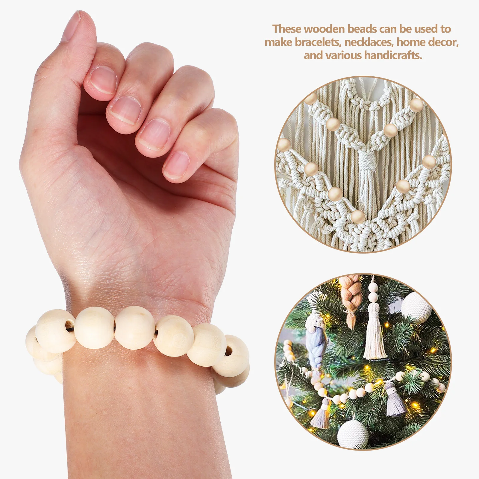 100pcs Natural Wooden Beads Smooth Round Craft Diy Threading Macrame Large For Jewelry Decor Creative Projects