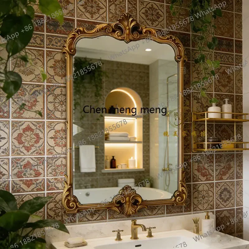 MM02 American smart bathroom mirror French wall-mounted carved cosmetic mirror fireplace decorative mirror customization