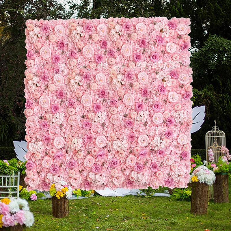 Pink Silk Rose Flower Wall Panel Artificial Flower for Wedding Decoration BabyShow Party Home Bedroom Backdrop Decor