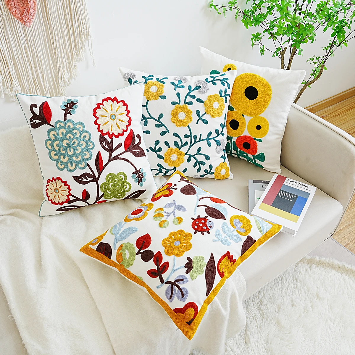 1pc Floral Embroidered Cushion Cover Without Filler, Modern Throw Pillow Cover, For Sofa Living Room Bedroom Couch Home Decor