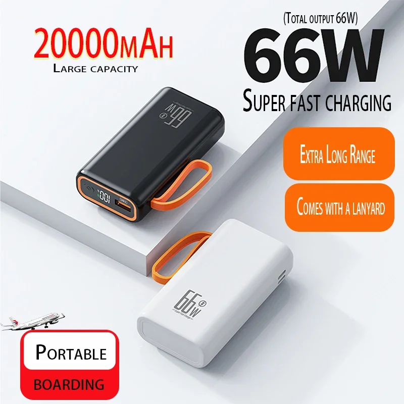 20000maH High Capacity Power Bank 66W Fast Charger Waterproof Rechargeable Battery for Mobile Phone Computer Camping LED Light