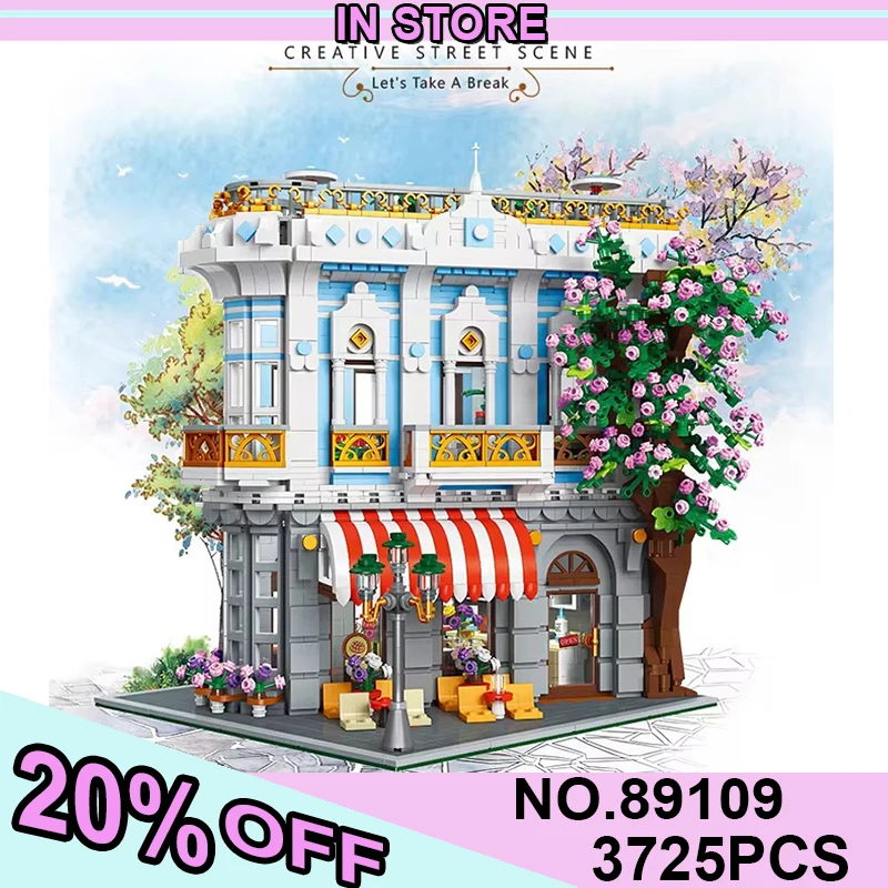 New 89109 3725pcs City Street View Sakura Restaurant Building Blocks Bricks Model Construction Children's Toys Birthday Gift Set