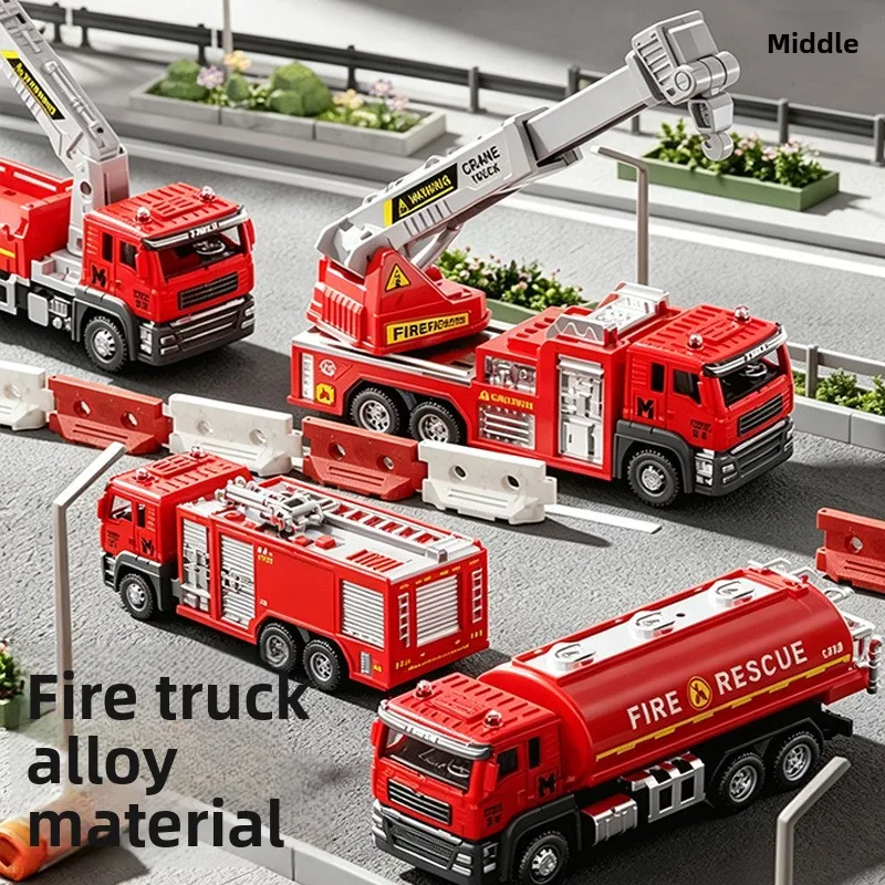 Boy Large Ladder Water Tank Truck Alloy Fire Truck Toy Sprinkler Fireman Model Construction Truck Boy