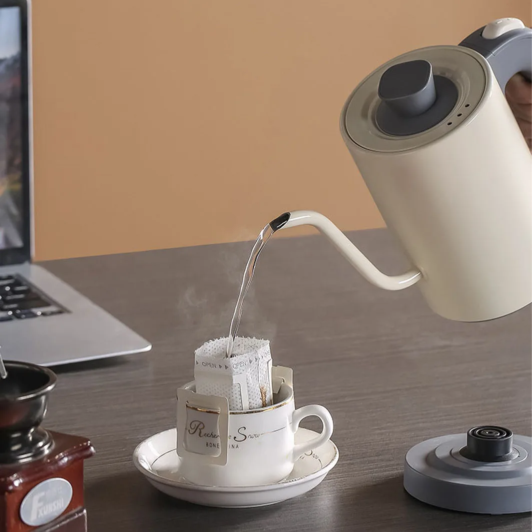Chaleira elétrica pescoço de ganso 800ml, bule de café manual, pote de aço inoxidável 304, chaleira de água fervente com um clique, chaleira doméstica