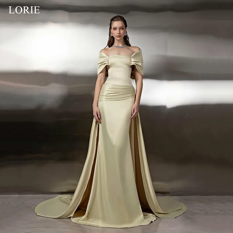 

LORIE Elegant Yellow Satin Party Dresses Off The Shoulder Evening Prom Dress Mermaid Floor-Length Prom Gown Customized