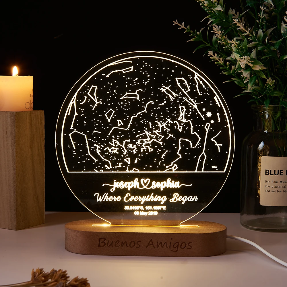 Personalized Night Light with Star Map Engraved Couple Gift Table Lamp with Constellation Anniversary Gift Valentine\'s Day gift