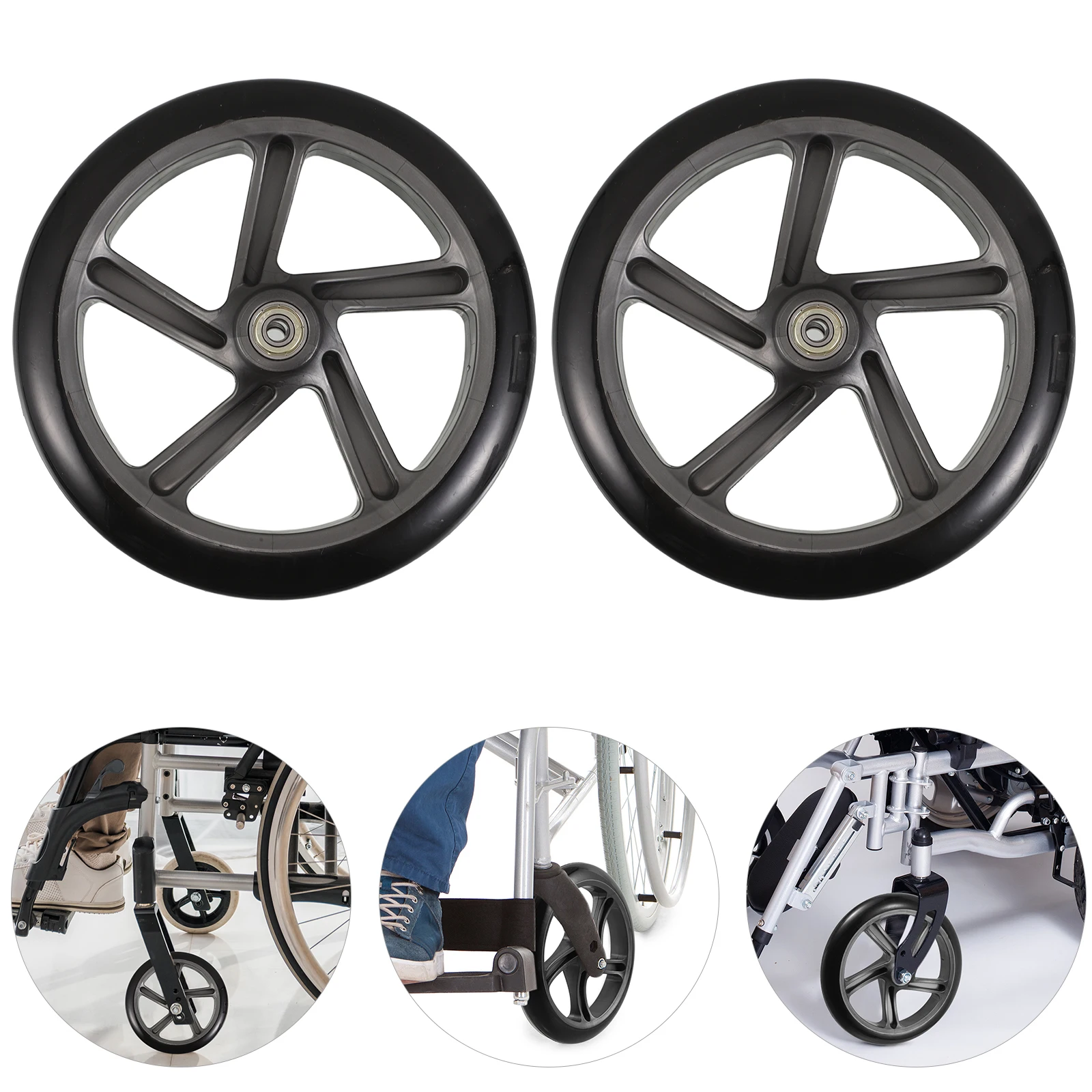 

2Pcs Anti Slip Wheelchair Replacement PU Wheels 8 Inch Quiet Mobility Aid Manual Transport Chair Rollers PU Anti-Slip Wheels