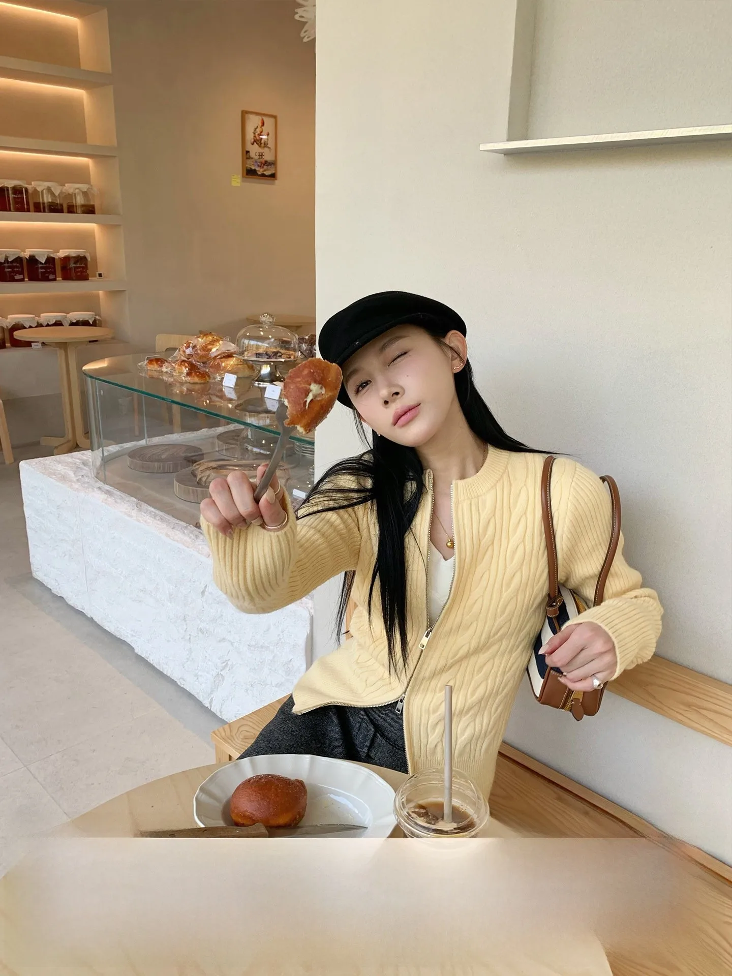 

Теплый вязаный кардиган Thiened с двойной молнией, цвет кришталево-желтый, в корейском стиле, женский длинный свитер-пальто для повседневной носки