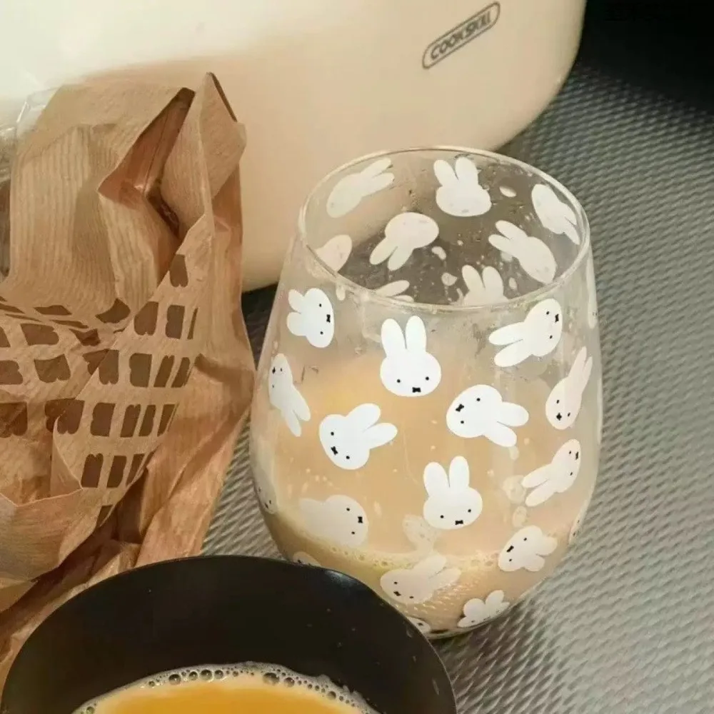 لطيف ميفي أرنب كبير البطن كوب زجاجي أرنب نمط الإفطار كوب عصير الحليب الكرتون عالية المظهر أزياء رائعة #2