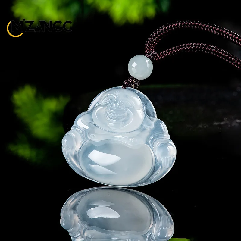 Natural A-goods Jadeite Maitreya Buddha Pendant Hand-carved High-grade Luxury Ice Jade Necklace Men and Women Holiday Gift