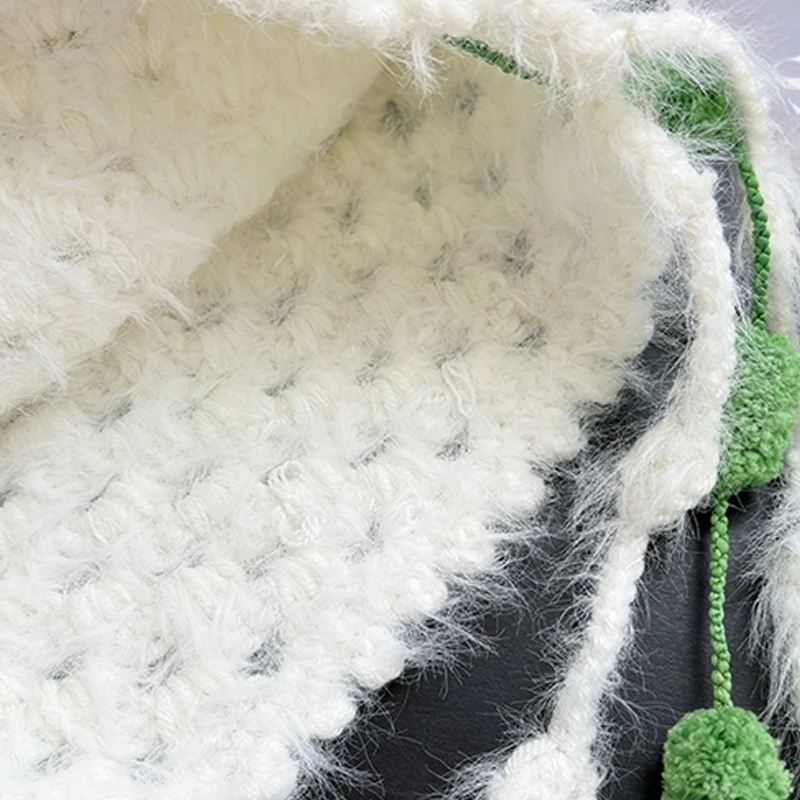 المتخصصة المنسوجة يدويا الأخضر بوم بوم بلوفر مغزول قبعة المرأة الخريف والشتاء الحلو المخملية الحرارية حزام واقي أذن قبعة قبعات #6