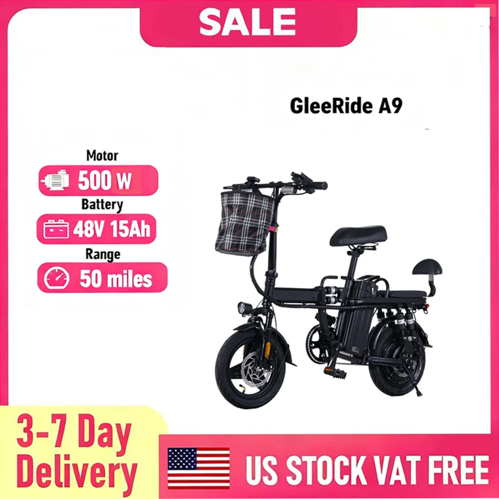 

GLEERIDE A9 14" Mini Folding Electric Bike 750W Peak Motor 48V 15Ah Battery