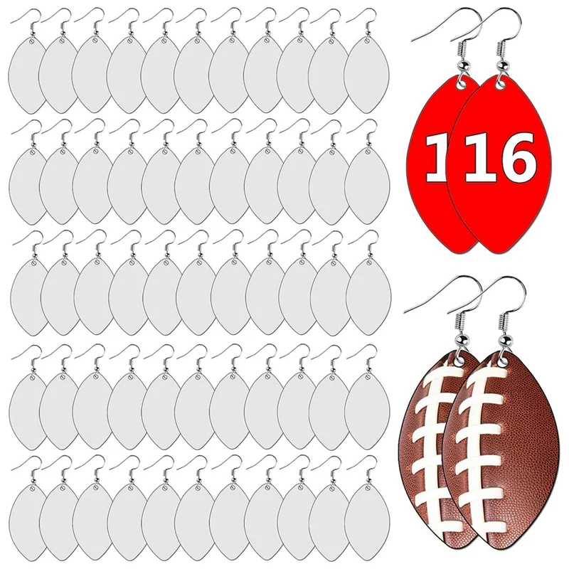 48Piece  Sublimation Earring Blanks Bulk White MDF For Sublimation Football Earrings Double-Sided With Earring Hooks (Football)