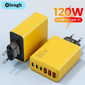 El120 W 6 limanlar 3A + 3C cep telefonu şarj tipi C USB Huawei Xiaomi Samsung Iphone cihazlar için bir süper şarj adaptörü