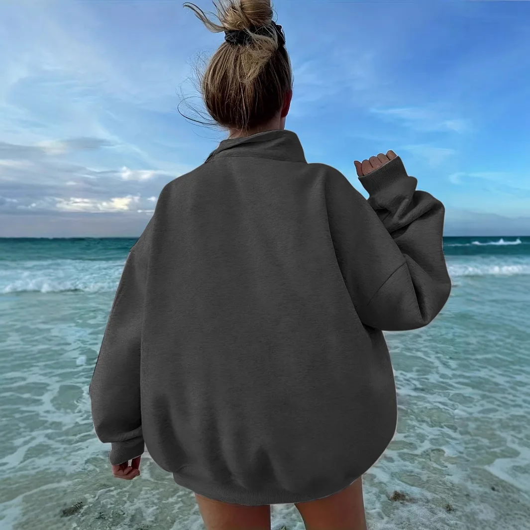 Outdoor Autumn and Winter Casual Loose Long Sleeved Sweatshirt with Half Zipper Women's Coat with Long Sleeves