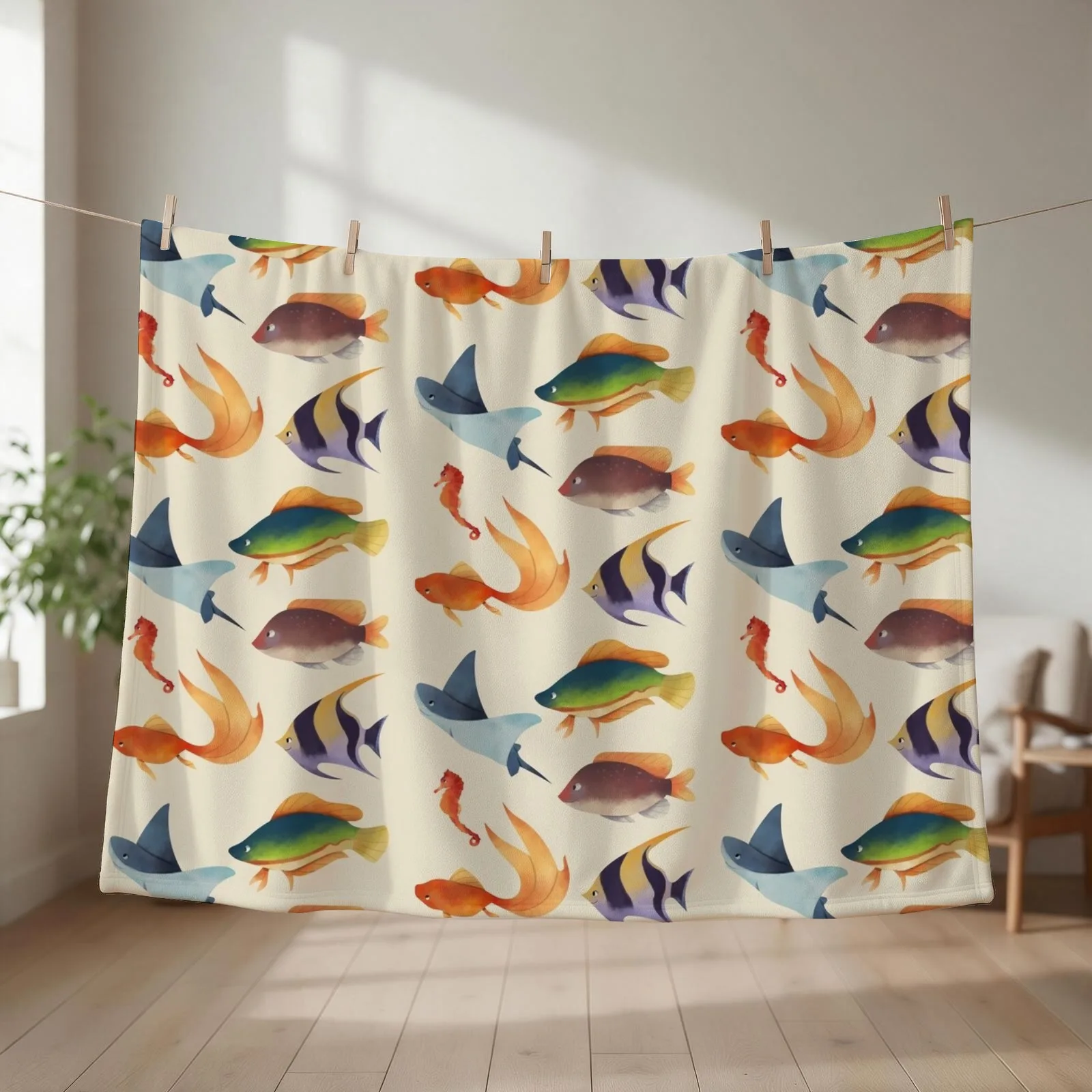 School Of Fish Throw Blanket Cute Beautifuls Multi-Purpose Soft Blankets