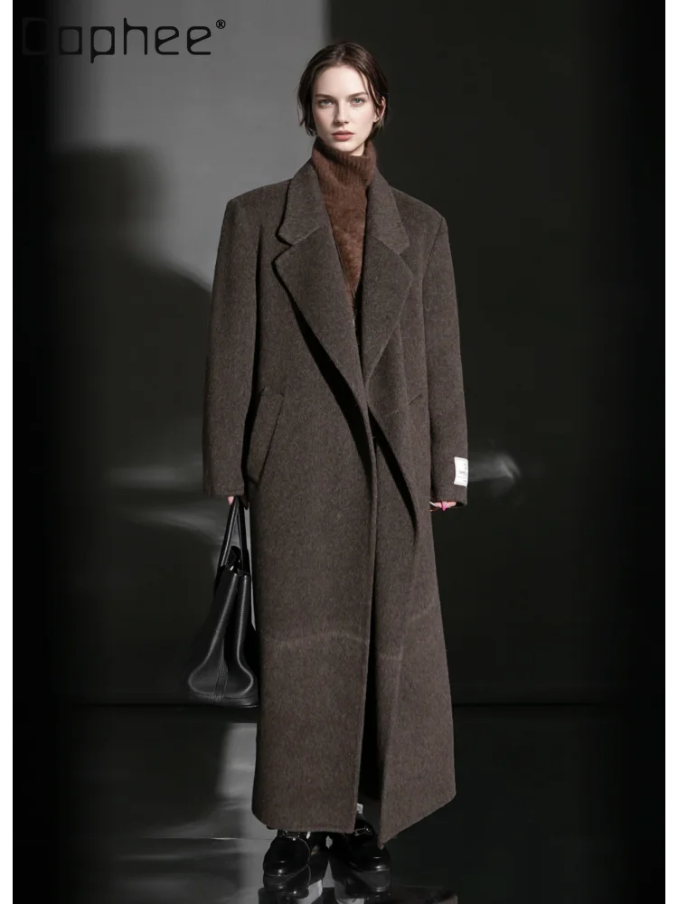 เสื้อโค้ทขนสัตว์สไตล์คลาสสิกแบบกระดุมเดียวสำหรับผู้หญิง เสื้อโค้ทขนสัตว์สองด้าน ความยาวปานกลาง แฟชั่นฤดูหนาวสำหรับเดินทาง เสื้อโค้ทระดับไฮเอนด์