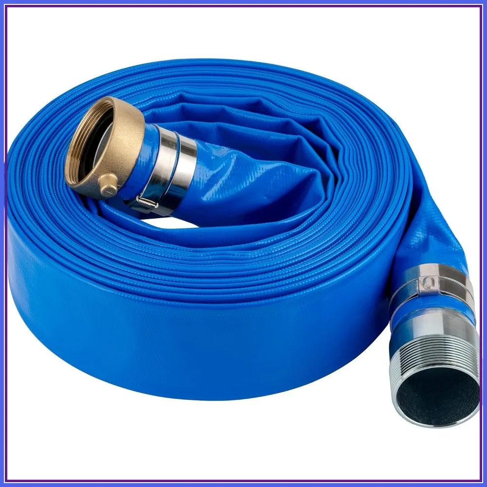 

3" x 50' Heavy Duty Discharge Hose with NPT Pin Lug & Nipple Fittings, Reinforced Blue PVC Pool Backwash Hose