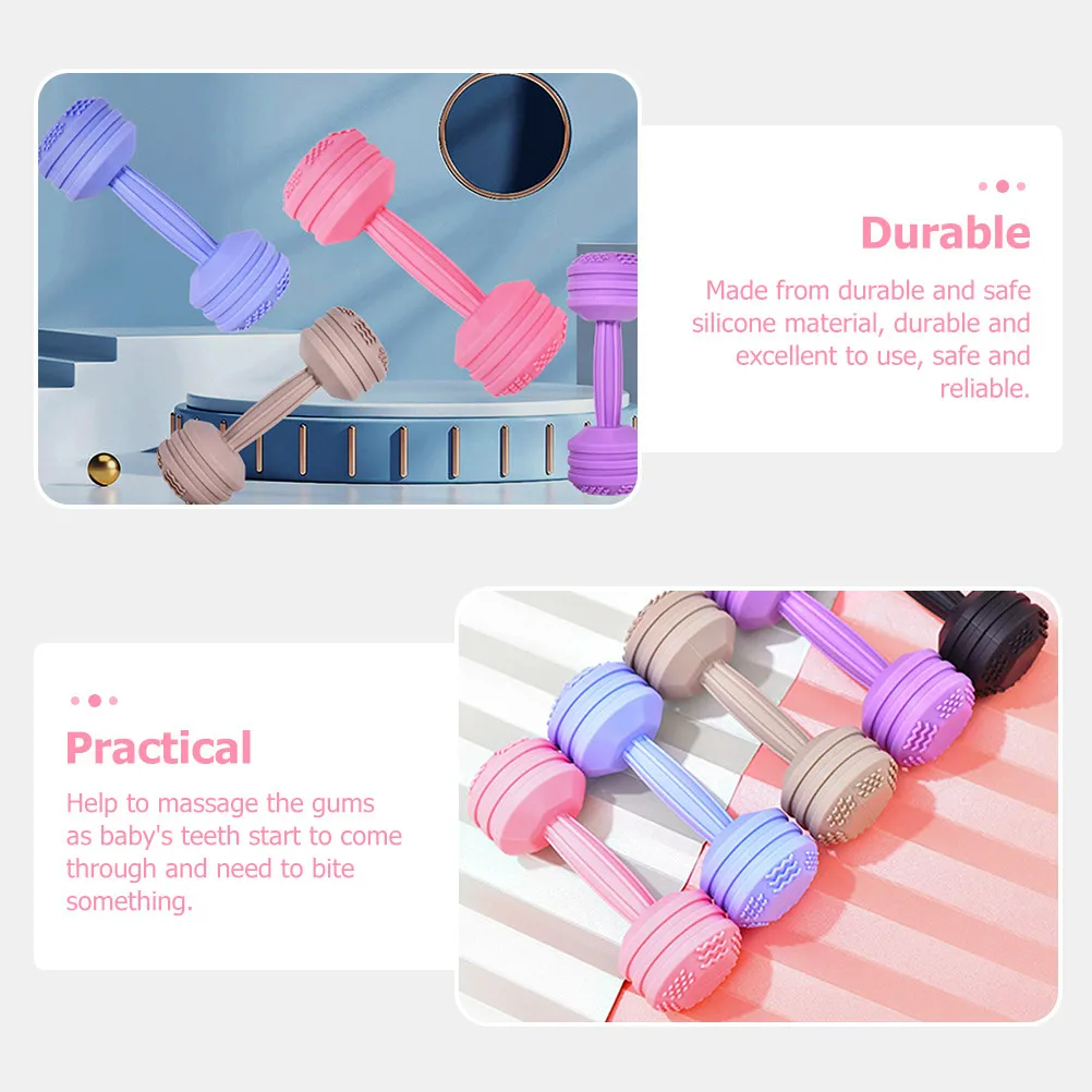 Baby Silicone Teether Baby Dumbbell Infant Rattle Sensory Teething Tool Gum Massager Soothing Color Stimulating