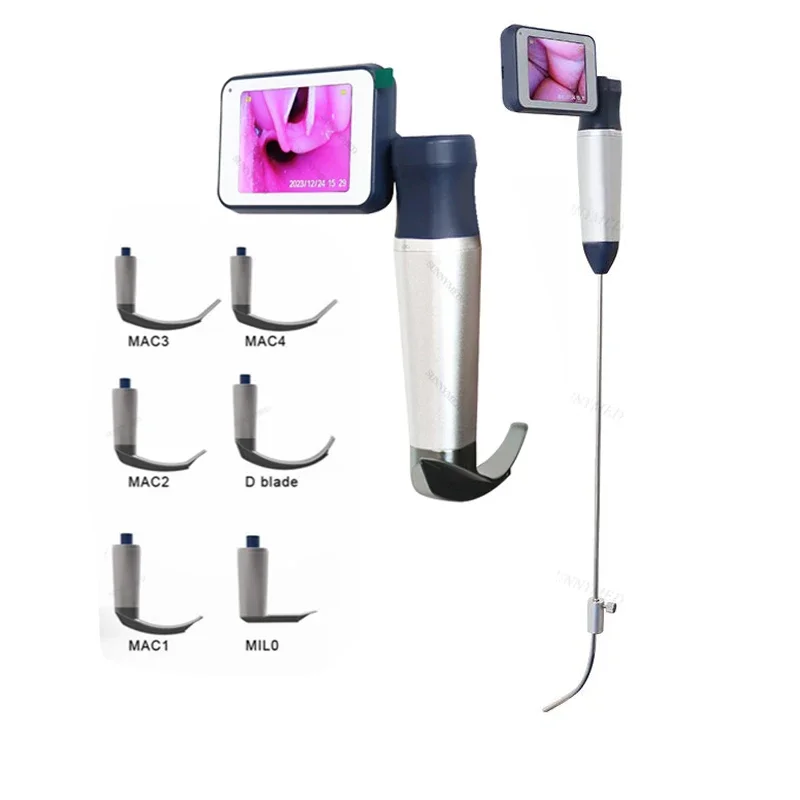 Portable Flexible Video Laryngoscope with Reusable Blades (MIL0/MIL1/MAC1/2/3/4 D-blade ) for anes thesia Intubation Laryngoscop