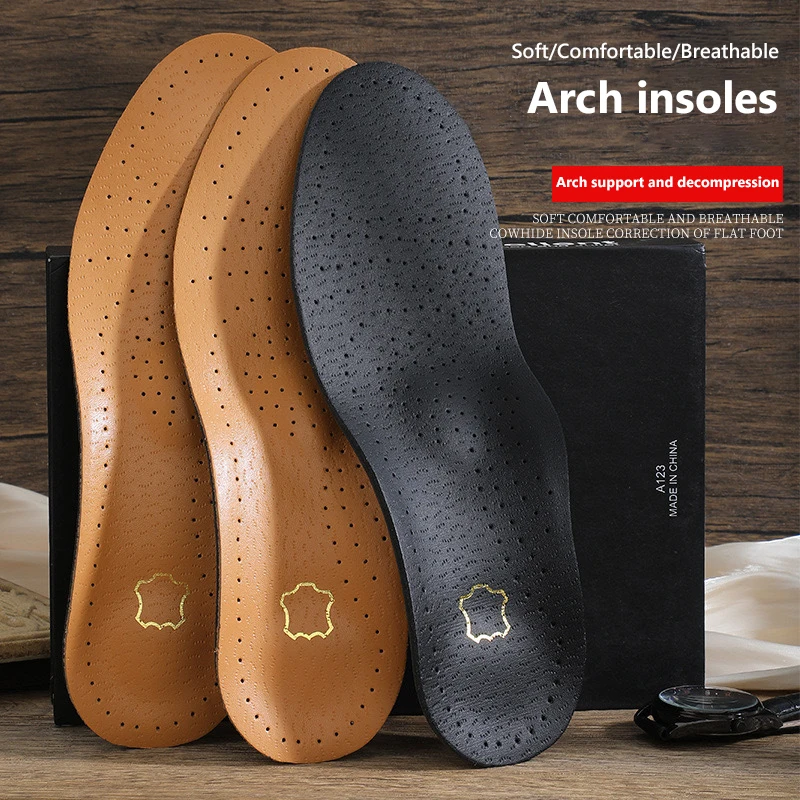 1Pair Leather Orthopedic Insoles Arch Support Insole Flat Feet Plantar Fasciitis Shoe Pads Quality Leather Deodorising Shoe Sole