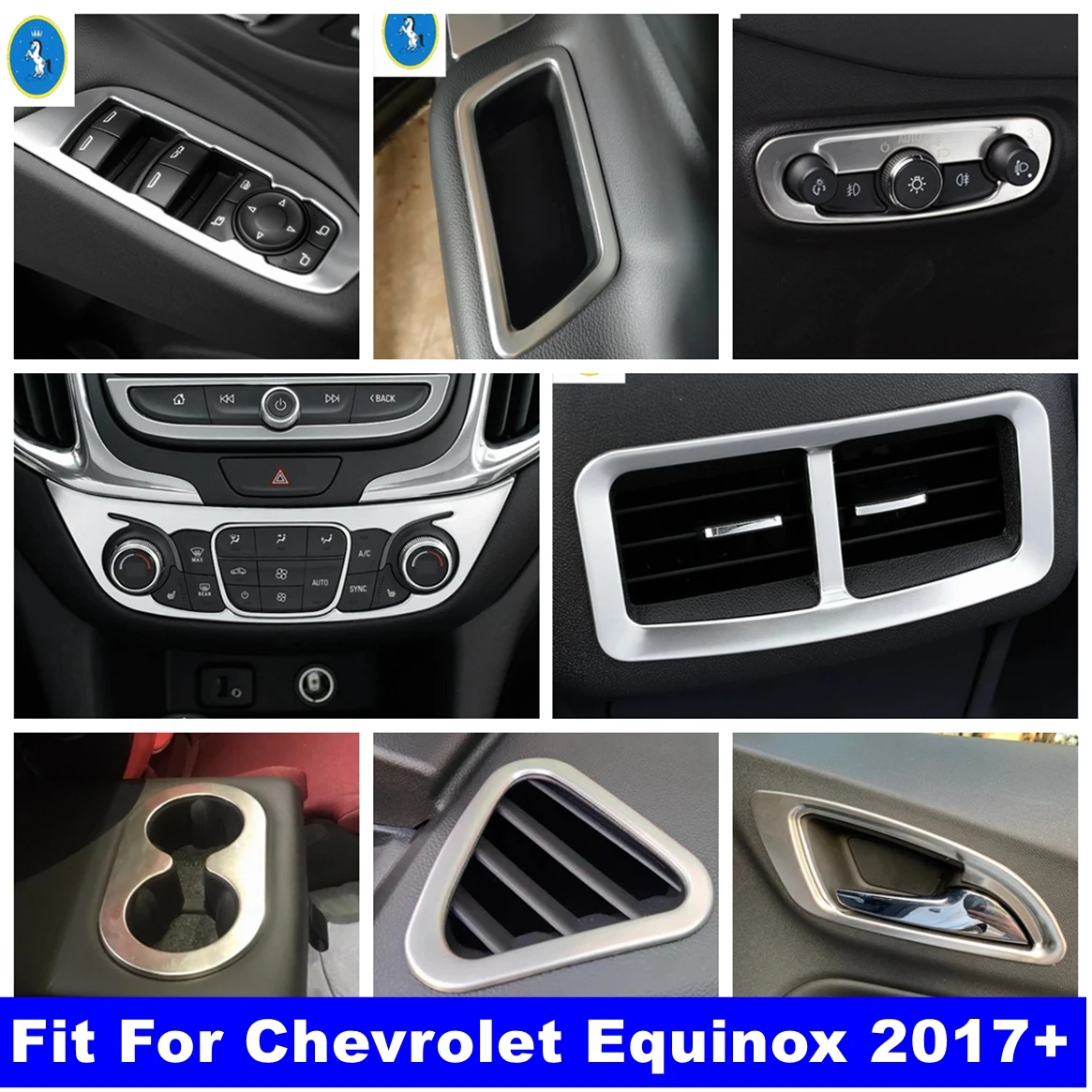 

Silver Car Glass Lift Button / Door Speaker / Air AC / Cup Holder Frame Accessories Cover Trim For Chevrolet Equinox 2017 - 2022