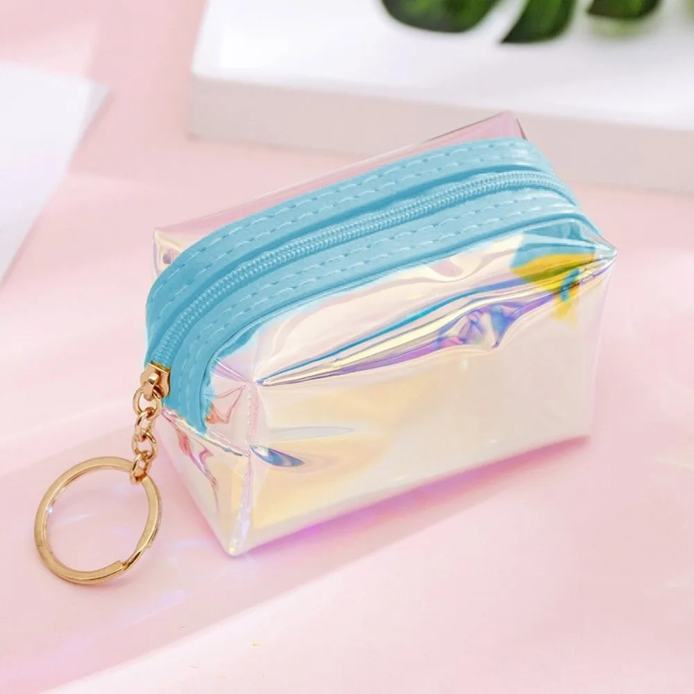 Holographic Mini Coin Purse Zipper Pastel Color Transparent PVC Wallet Portable Waterproof Mini Keychain Bag Spot Wholesale