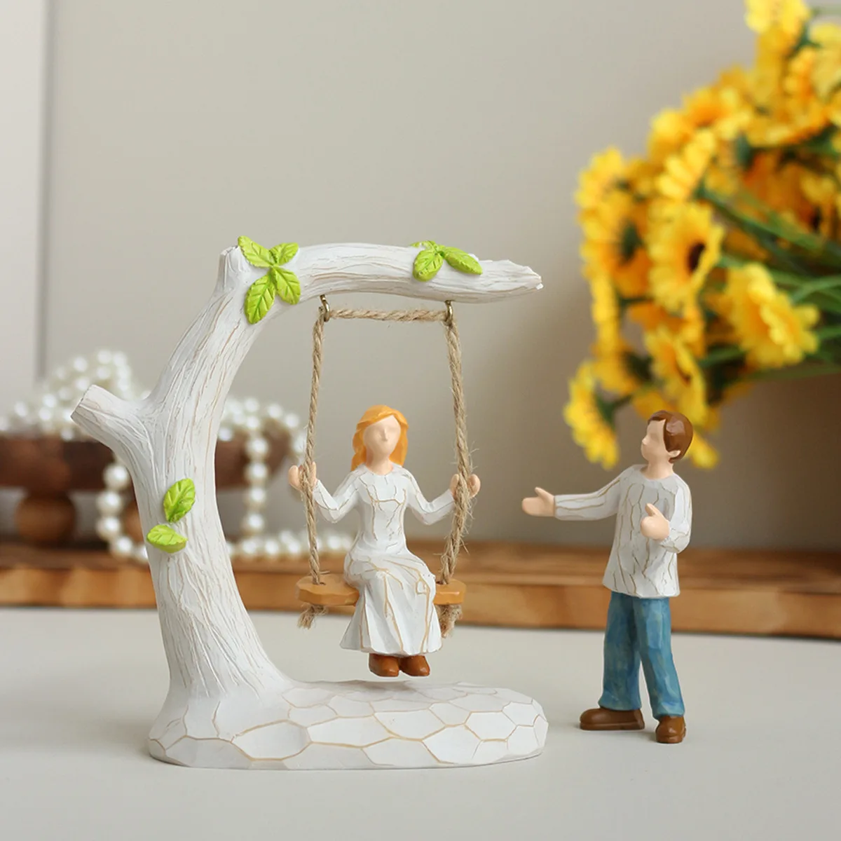 Handmade Resin Tree Swing Statue- Minimalist Nordic Home Decor for Couples & Family