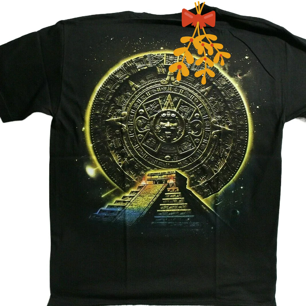 Mexico Pride Aztec Calendar Sun Stone Mayan Pyramid T Shirt. 100% Cotton Short Sleeve O-Neck Casual Mens T-shirts New Size S-3XL