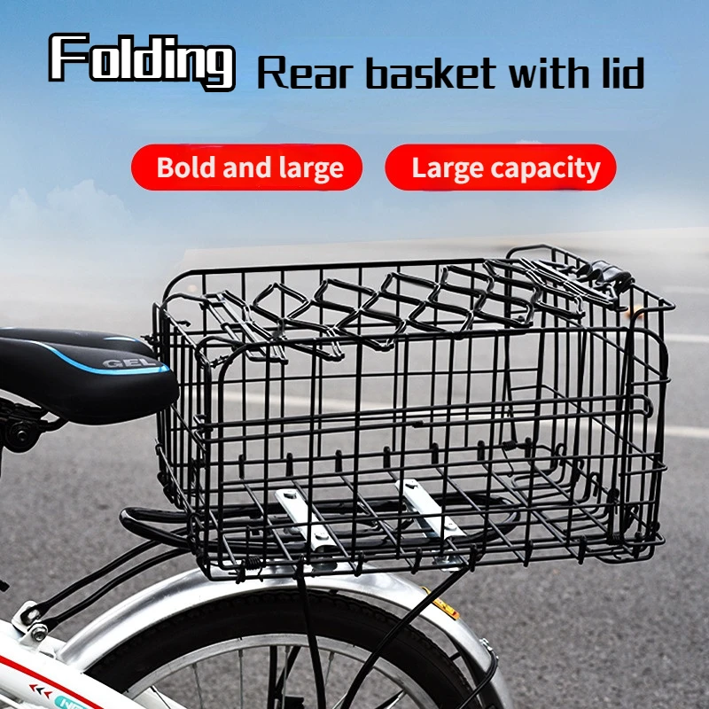 Foldable Bicycle Rear Basket Mountain Bike Student Rear Shelf Basket Bicycle Storage Basket with Cover Bicycle Accessories