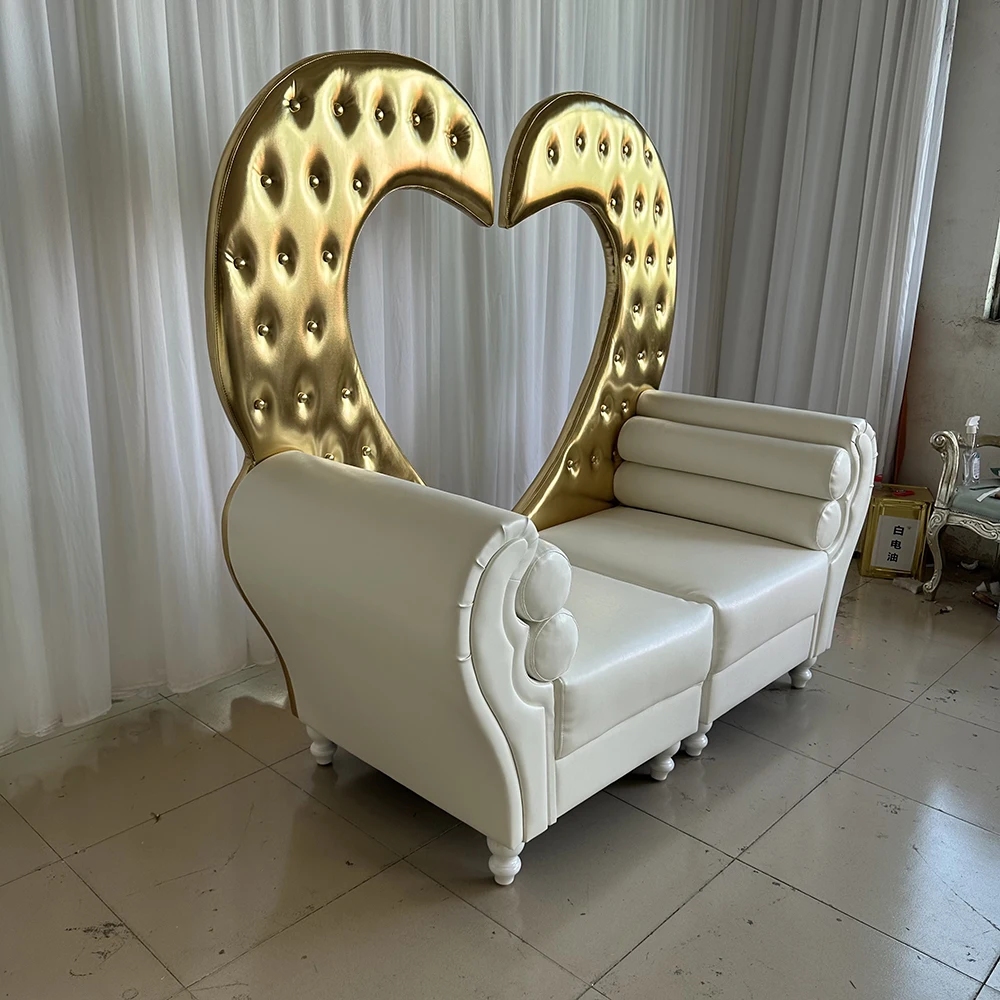 Luxury Royal Style High quality heart king sofa throne and queen for wedding