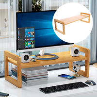 Monitor Stand Storage Shelves Laptop Riser Computer Holder Base Bamboo Desktop Lifting Rack Office Heighten