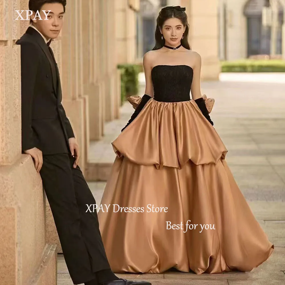 

XPAY Contrast Color Korea Wedding Dresses Strapless Tiered A-line Bridal Gown Floor-Length Photo Shoot Dresses for Bride