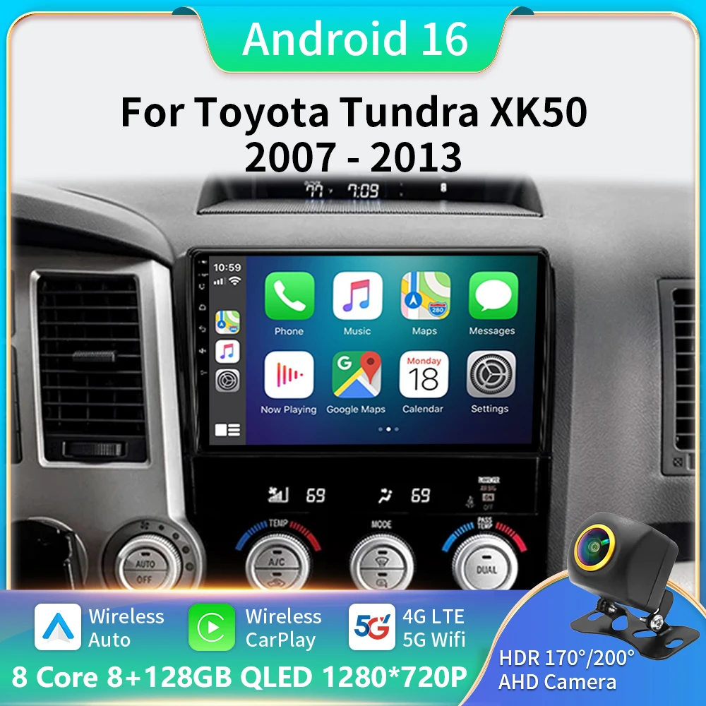 Android 16 Car Radio For Toyota Tundra XK50 2007-2013 Sequoia XK60 2008-2017 Multimedia Video Player Navigation Stereo GPS Audio