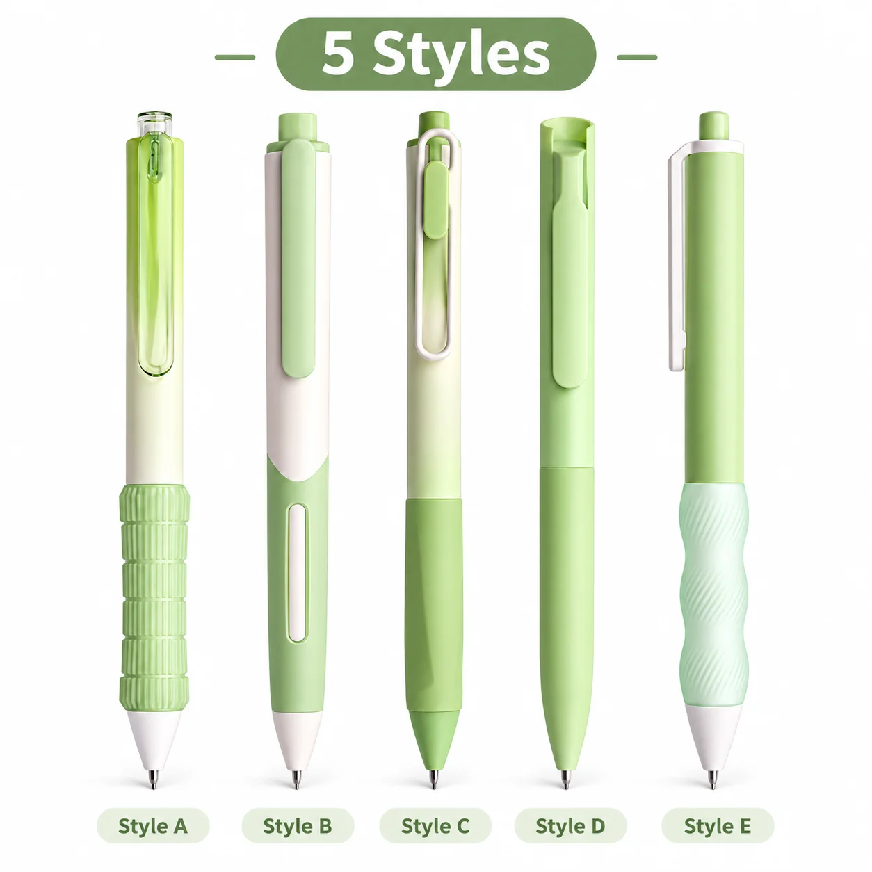 5PCS Mint Green 0.5mm Retractable Gel Pens Set 5 Styles Fine Point Writing Pens for School Notes Planner Office Stationery