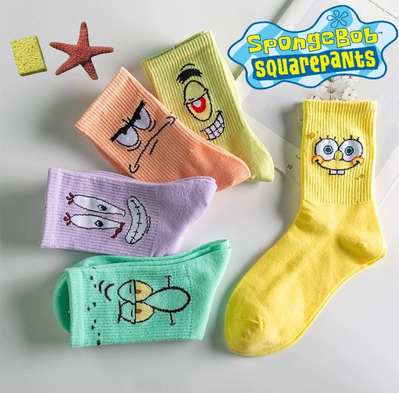 SpongeBob Cartoon Socks Cotton Boy Girl Long Tube Tide Socks Student Breathable Socks Kids Anime Comfortable Mid-calf Sock Gift