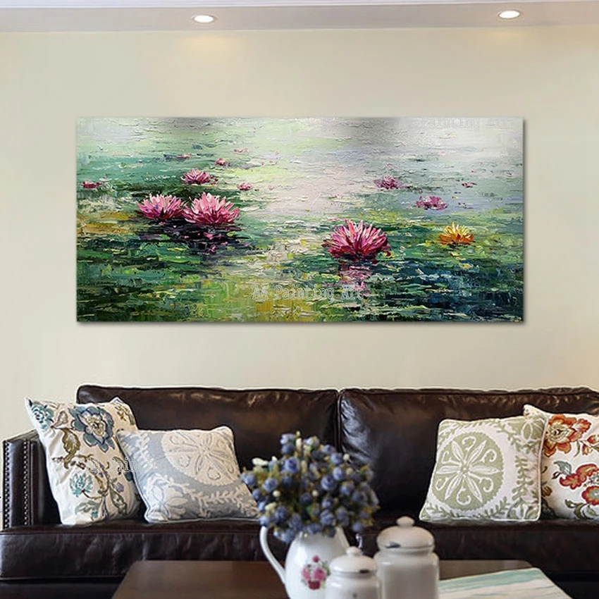 Large Size Famous Monet Water Lily Oil Painting Flowers Picture Canvas Wall Art Reproduction Living Room Decor Wall Art Unframed