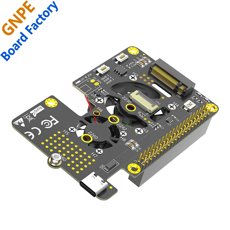 Raspberry Pi 5 PCIe เพื่อ M.2 NVMe SSD 2280 SSD พร้อมพัดลมคู่3in1บอร์ดขยาย