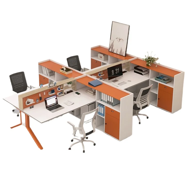 Office desk and chair combination, office, double four six-person computer desk booth