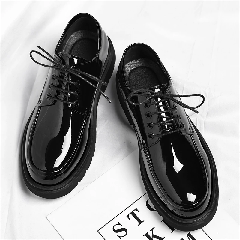 

Men's Derby Black leather shoes Classic minimalist quality style Work Business Outdoor thick soled shoes 38-46 New plus size