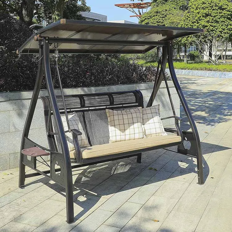 Modern 3-Seat Outdoor Patio Garden Swing Chair Canopy Metal Rattan Design Indoor Balcony School Courtyard Hall Available Black
