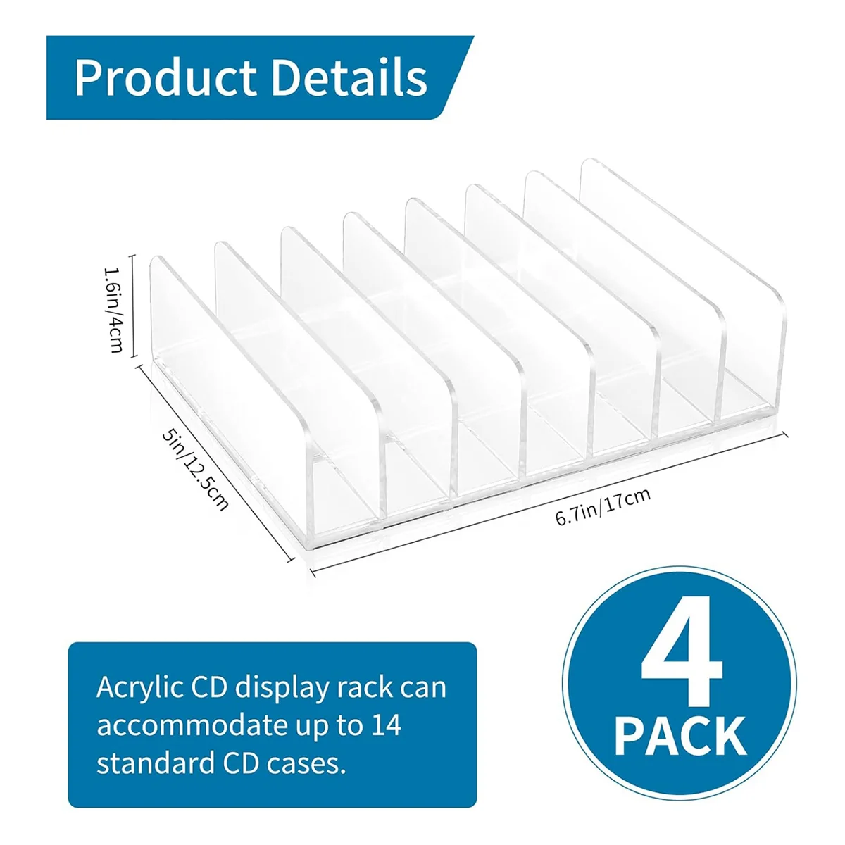 4 Pcs Clear Acrylic CD Holder with Tackable CD DVD Display Rack CD Storage Rack Organizer Stand CD Tray Holds