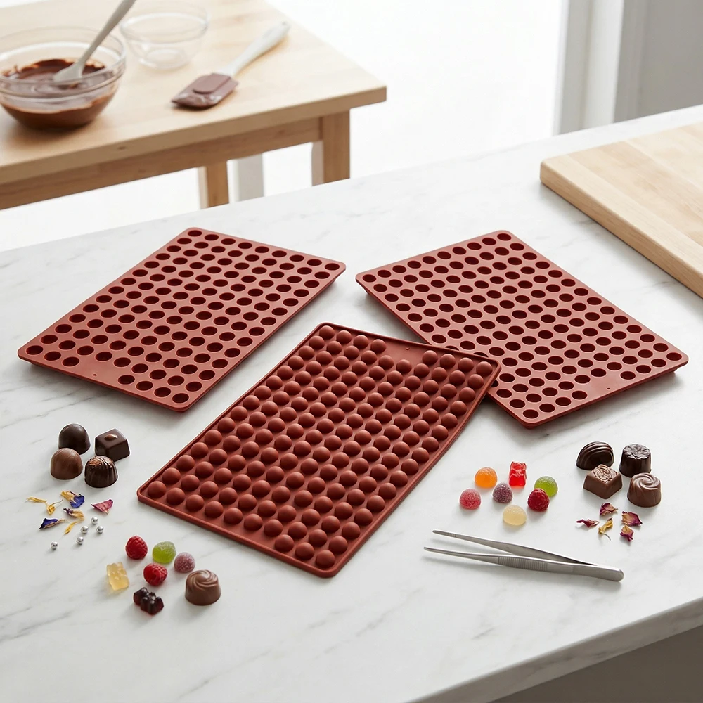 3pcs Mini round silicone mold, 148 cavity hemispherical chocolate candy mold, used for baking cookies/dog snacks cake decoration