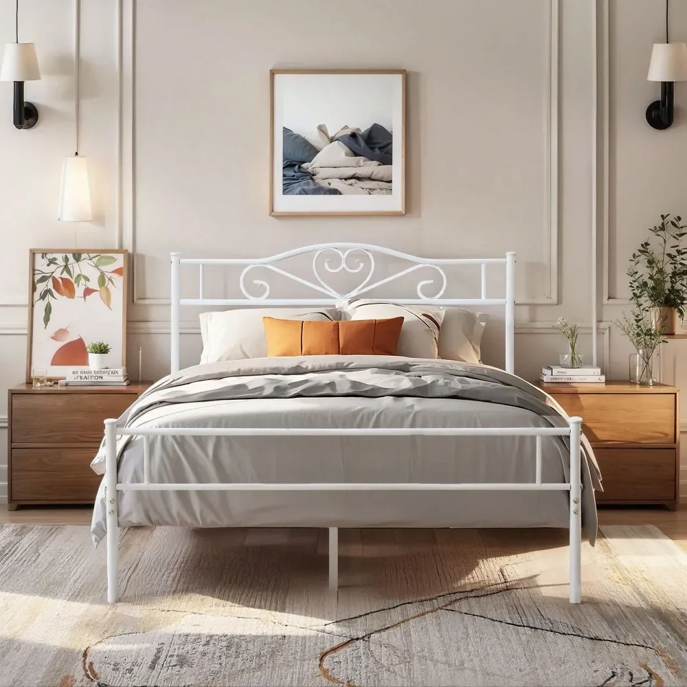

Twin Full Queen Metal Bed Frame With Headboard 1800lbs NoiseFree Steel Platform, 13 Underbed Storage Industrial Chic Design, No