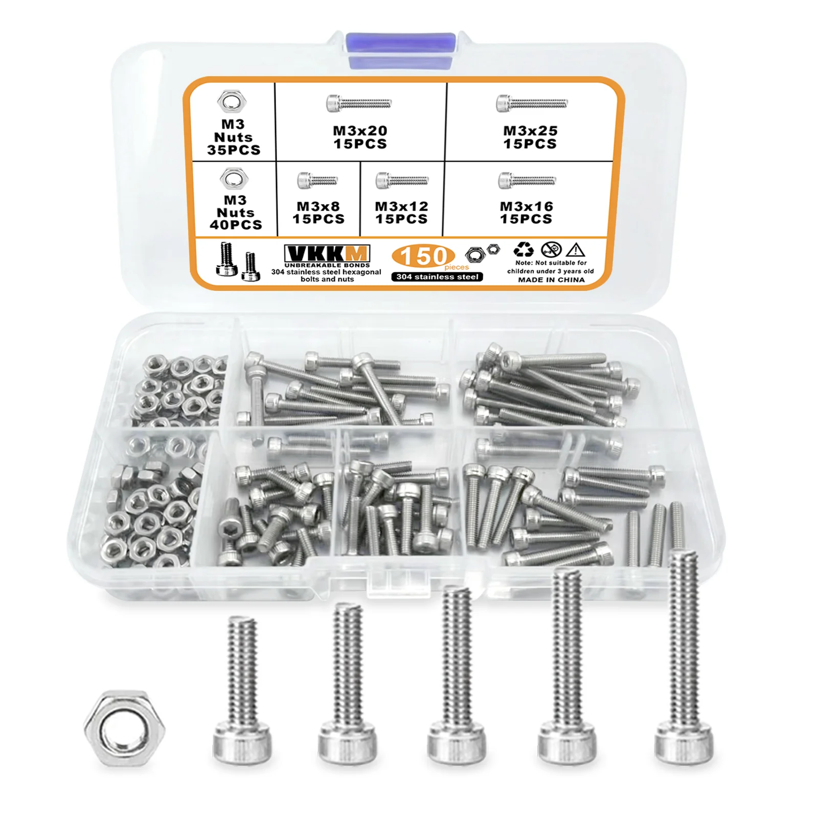 

Набор винтов и гаек с шестигранной головкой, серии винтов из нержавеющей стали M3, для мелких ремонтных проектов «сделай сам», 150 шт.