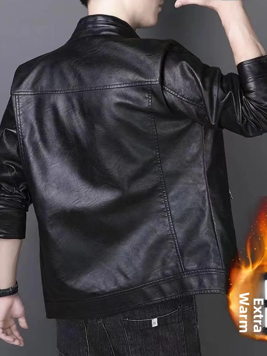 

Мужская кожаная куртка Haining, осенне-зимняя новинка, повседневная кожаная куртка на подкладке, весна-осень, корейский тренд, облегающая кожаная куртка