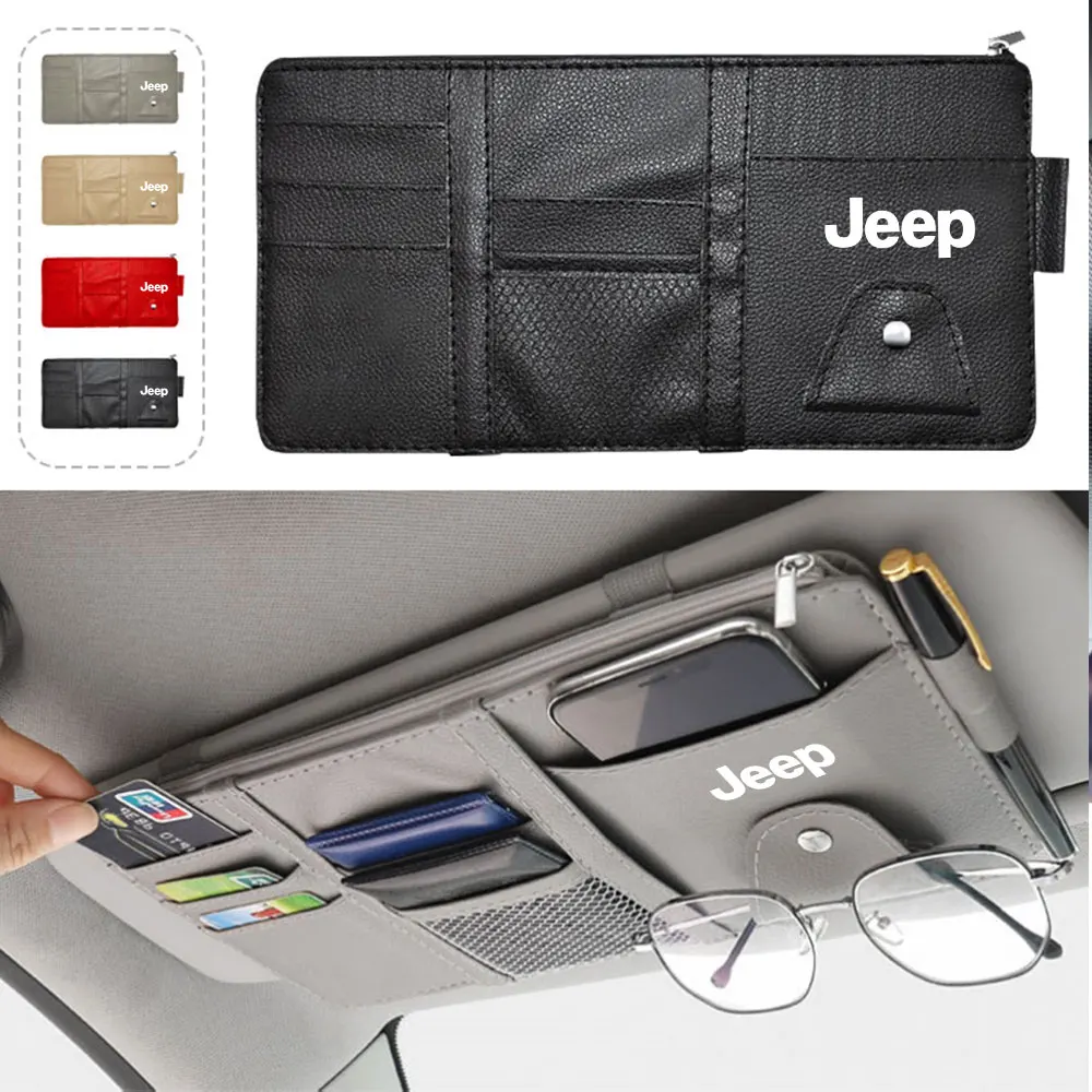 

Car Sun Visor Glasses Organizer Sunglass Clip Storage Bag Card Phone Holder For JEEP Wrangler Grand Cherokee JK Renegade Compass